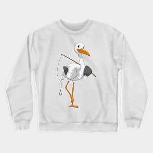 Stork as Fisher with Fishing rod Crewneck Sweatshirt